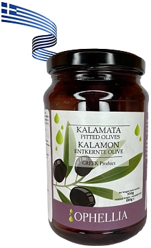 Оливки Каламата c/к в рассоле jumbo Ophellia, 370мл стеклянная банка, Греция