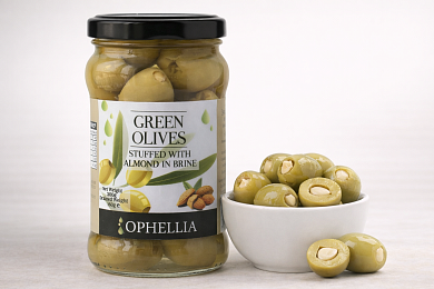 Оливки зеленые с миндалем рассоле Ophellia 370мл Стекло, Греция